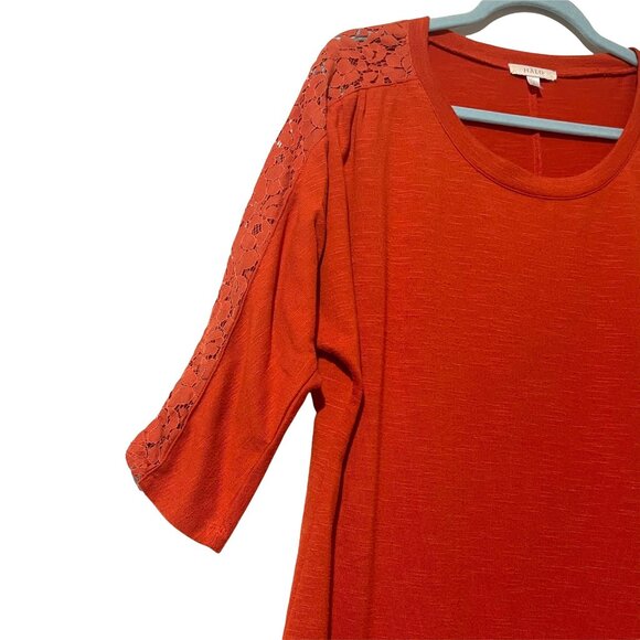 Rust Orange Halo Womens Size L Top W/ Lace Detailing 3/4 Sleeves & High-Low Hem - Picture 2 of 8